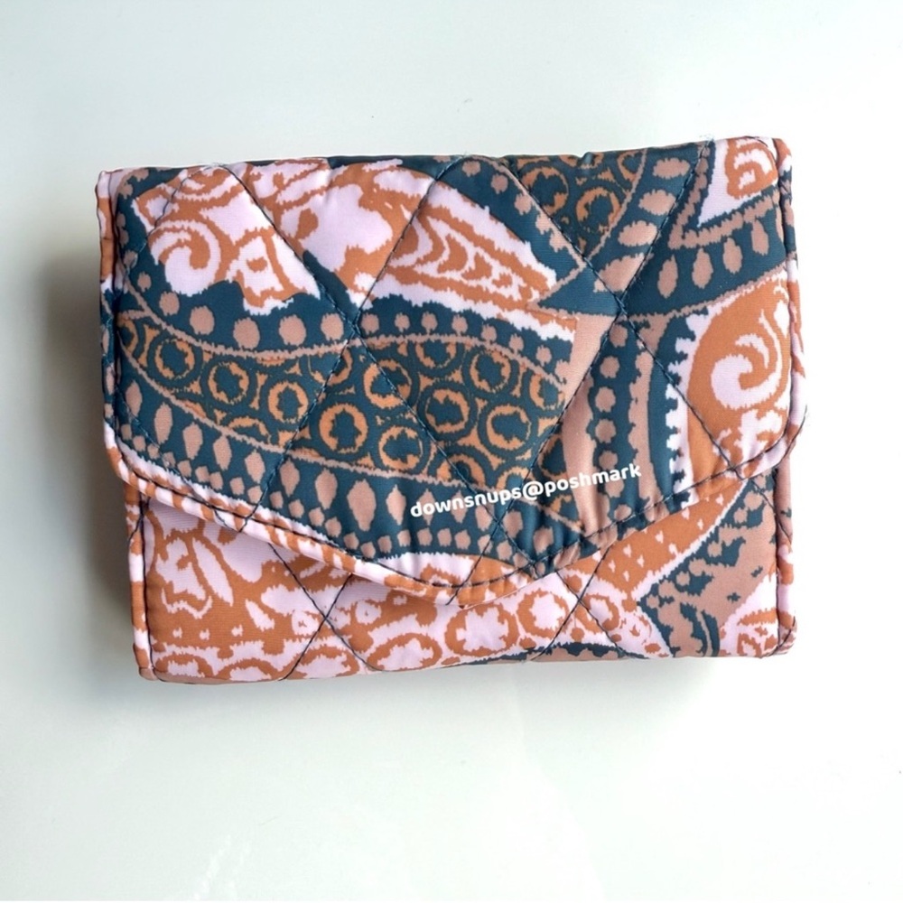 Vera Bradley Wallet Ultralight RFID Mini TriFold Fern Paisley Pink Navy Quilted